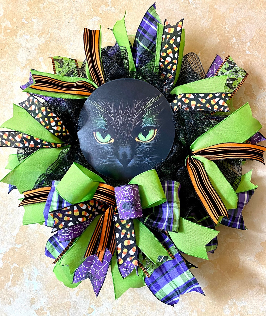 Scary Black Cat Wreath Halloween Black Cat Decor spooky Eye Etsy