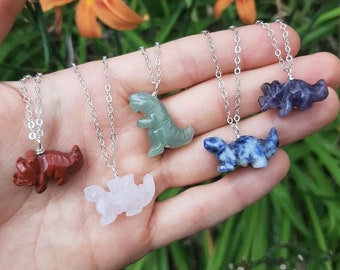 Crystal Dinosaur Necklace - Carved Stone Dinosaur Crystal Necklace