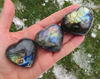 Labradorite Crystal Heart Stone 1.75" - Puffy Crystal Heart Carving - Labradorite Stone Heart - Valentines Day Heart Gift - Gemstone Heart