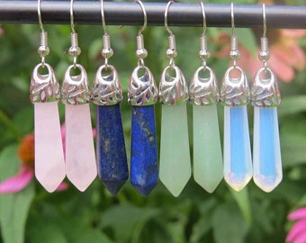 Large Crystal Point Earrings - Natural Stone Earrings - Healing Crystal Earrings - Stone Point Amethyst Earrings- Drop Stone Earrings Silver