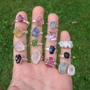 Raw Stone Ring Sterling Silver - Raw Crystal Ring - Raw Crystal Jewelry - Healing Stone Ring