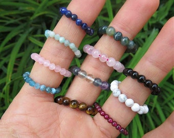 Beaded Stone Ring - Crystal Stretch Ring - Elastic Crystal Ring - Natural Crystal Jewelry