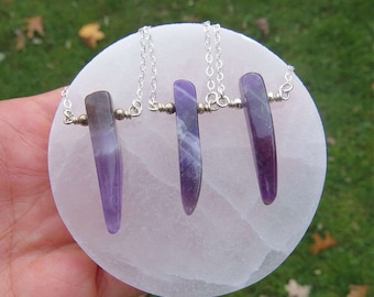 Chevron Amethyst Crystal Necklace Sterling Silver - Amethyst Point Necklace - Purple Crystal Point Stone Necklace - Amethyst Jewelry -