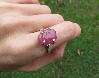 Pink Ruby Ring Sterling Silver Size 9.25 - Raw Ruby Stone Ring - Ruby Crystal Ring - July Birthstone Ring - Ruby Jewelry