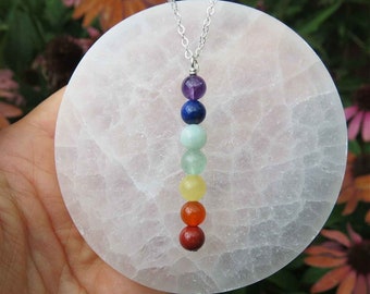 7 Chakra Stone Necklace - Chakra Crystal Necklace - Beaded Crystal Healing Chakra Necklace - Spiritual Necklace - Rainbow Crystal Necklace
