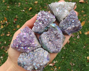 Rainbow Aura Amethyst Cluster 1.5" - Amethyst Crystal Cluster -  Rainbow Stone - Crystal Gift - Amethyst Stone
