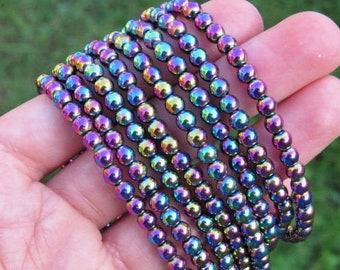 Rainbow Hematite Bracelet - Beaded Stone Bracelet - Hematite Crystal Bracelet - Titanium Rainbow Crystal Jewelry