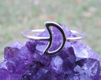 Crescent Moon Ring Sterling Silver- Open Half Moon Ring - Silver Moon Jewelry - Celestial Ring - Space Ring - Astronomy Jewelry - Thin Band