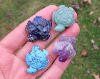Mini Crystal Sea Turtle Figurine 1" - Carved Stone Animal - Small Turtle Stone Carving - Turtle Gift - Sea Turtle Decor - Crystal Animal