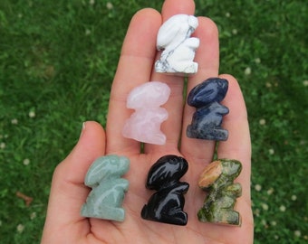 Mini Carved Crystal Rabbit Figurine 1" - Carved Stone Animal Totem - Rabbit Stone Carving - Bunny Rabbit Gift - Crystal Animal Figurine