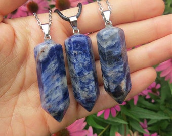 Sodalite Crystal Necklace - Large Crystal Point Necklace  - Sodalite Jewelry - Blue Stone Necklace - Sodalite Stone Necklace - Throat Chakra