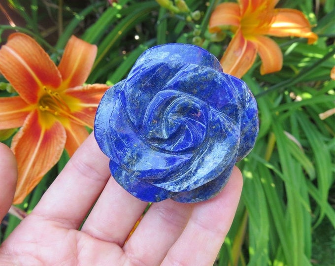 Lapis Lazuli Crystal Flower Carving - Carved Stone Rose - Flower Decor ...