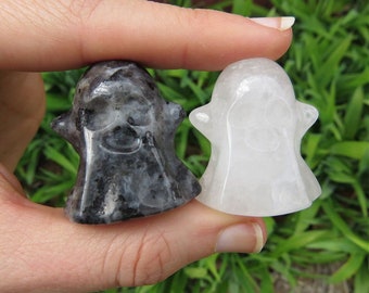 Crystal Ghost Carving 1.25" - Stone Ghost Decor - Halloween Crystal - Small Ghost Figurine - Witchy Decor