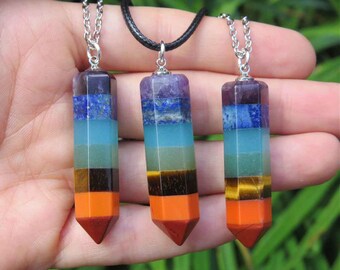 7 Chakra Crystal Point Necklace - Chakra Stone Necklace - Chakra Jewelry - Rainbow Necklace