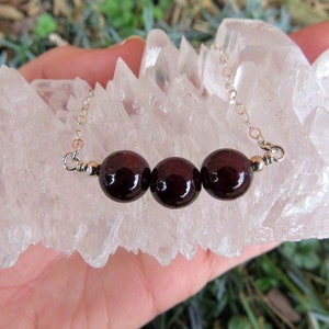Red Garnet Necklace- Large Round Beaded Garnet Crystal Necklace- Crystal Healing Necklace- January Birthstone- Root Chakra Stone Necklace
