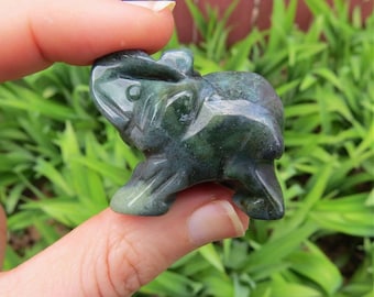 Moss Agate Elephant Crystal Carving - Carved Stone Elephant Figurine - Crystal Animal - Elephant Decor -Elephant Gift - Good Luck