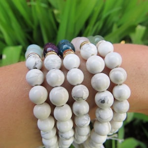 White Stone Bracelet Beaded Crystal Bracelet Calming Stone Bead Bracelet Healing Crystal Stretch Bracelet Small Round Stone Bracelet image 3