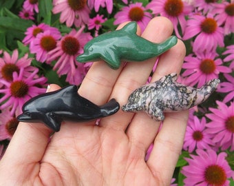 Crystal Dolphin Figurine 2" - Carved Crystal Animal Stone - Dolphin Gift - Dolphin Decor