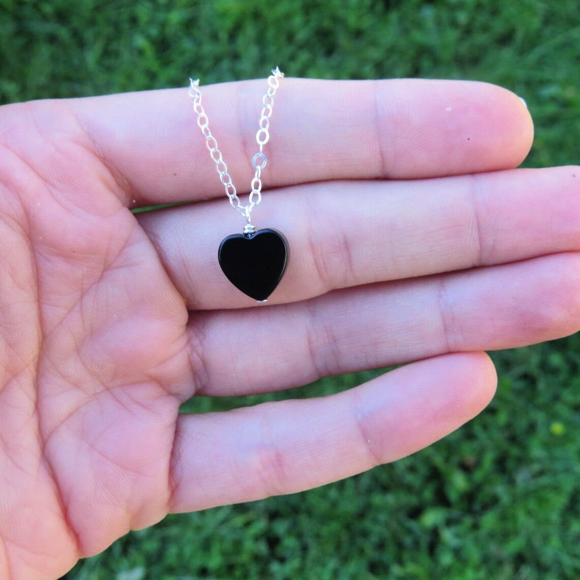 Black Heart Necklace Onyx Necklace Heart Crystal Choker Etsy