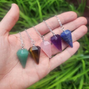 Small Stone Pendulum 1" - Mini Crystal Dowsing Pendulum for Divination- Crystal Pendulum Sterling Silver- Spiritual Pendulum Divination Tool