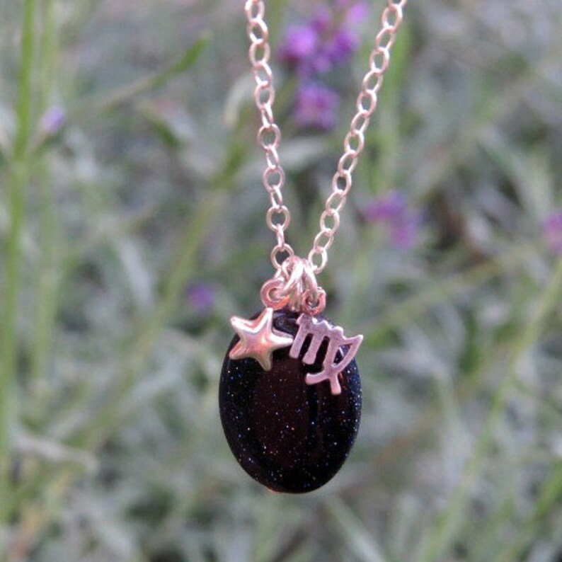 Crystal Zodiac Necklace Sterling Silver Blue Goldstone Etsy