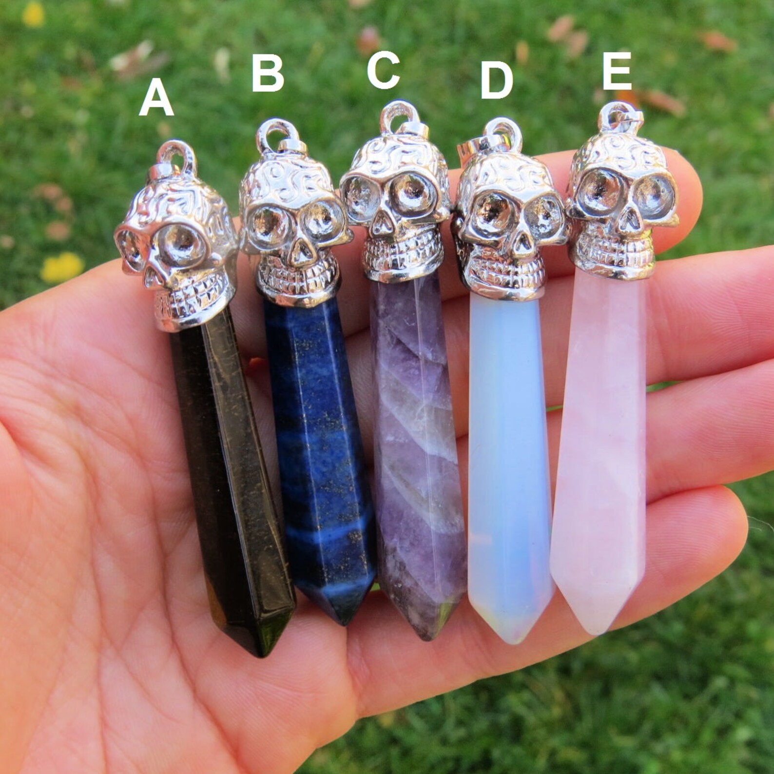 Crystal Skull Necklace Black Cord Crystal Point Necklace for Etsy