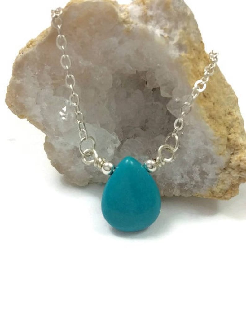 delicate jewelry Blue jade necklace silver plated birth stone Handmade in California gemstones minimalist