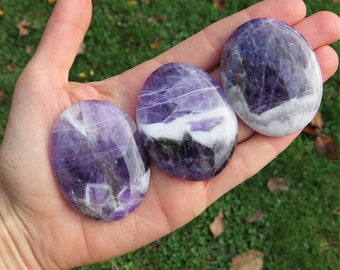 Amethyst Crystal Palm Stone 2" - Polished Amethyst Stone - Meditation Crystal for Protection - Calming Stone - Chevron Amethyst - Soap Stone