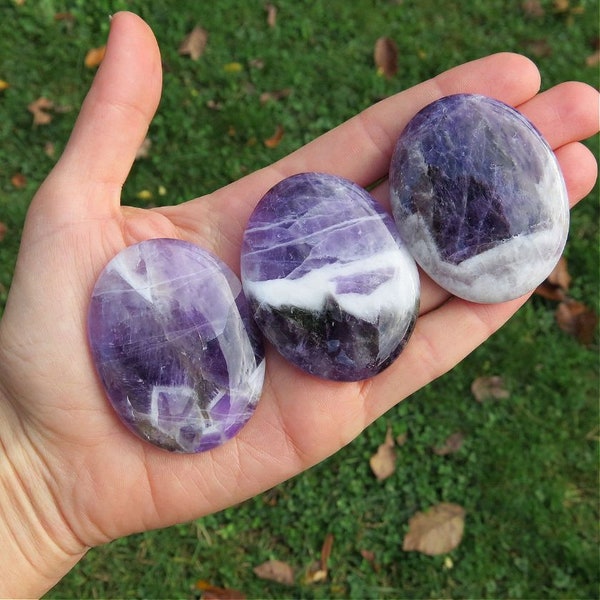 Amethyst Crystal Palm Stone 2" - Polished Amethyst Stone - Meditation Crystal for Protection - Calming Stone - Chevron Amethyst - Soap Stone