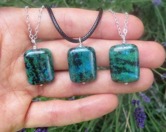 Chrysocolla Necklace Sterling Silver - Green Stone Necklace  - Healing Crystal Necklace - Chrysocolla Jewelry