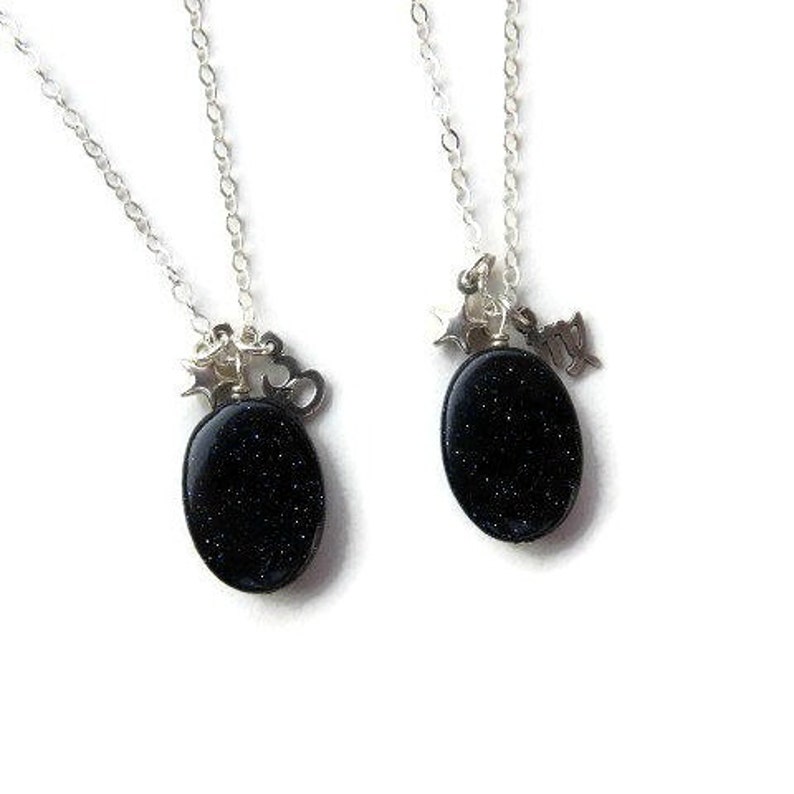Crystal Zodiac Necklace Sterling Silver Blue Goldstone Etsy