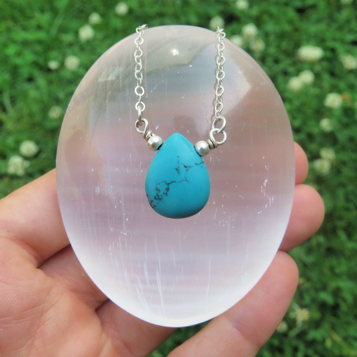 Turquoise Howlite Necklace Blue Crystal 