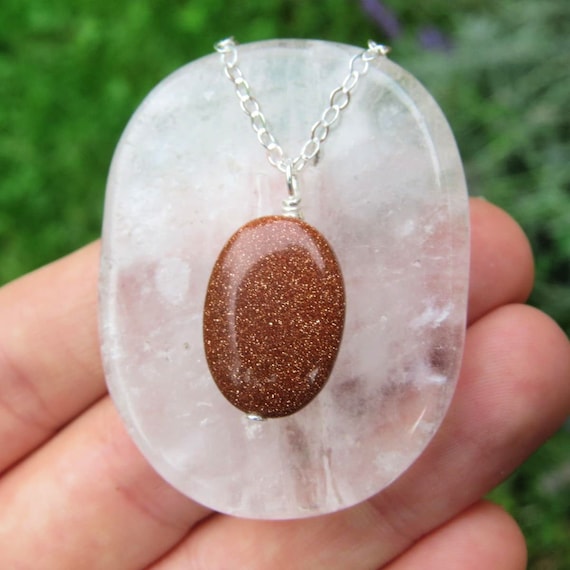 Red Goldstone Necklace Sandstone Necklace Copper Crystal Necklace Goldstone Jewelry Goldstone Pendant Sparkly Brown Stone Necklace Etsy