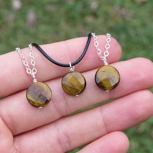 Mini Crystal Tigers Eye Necklace Sterling Silver - Tigers Eye Crystal Choker - Small Stone Choker - Black Cord Necklace - Tigers Eye Jewelry