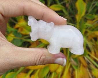 Rose Quartz Crystal Hippo Carving 2.25" - Rose Quartz Stone - Crystal Animal Figurine - Pink Hippo Decor