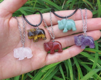 Crystal Elephant Necklace - Mini Crystal Animal Necklace - Elephant Jewelry - Good Luck Stone
