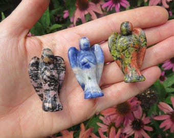Crystal Angel Carving 1.5" - Stone Angel Figurine - Angel Decor - Guardian Angel Gift - Protection Stone