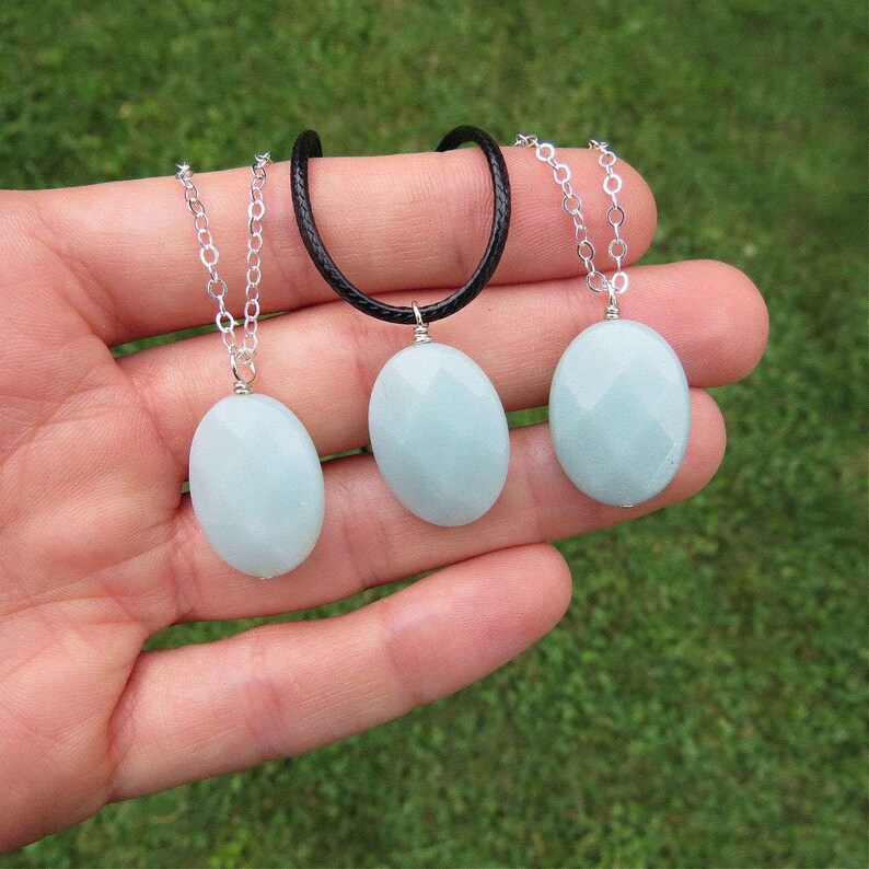 Amazonite Crystal Necklace Sterling Silver - Amazonite Stone Necklace - Blue Crystal Necklace - Amazonite Jewelry - Crystal for Calm image 3