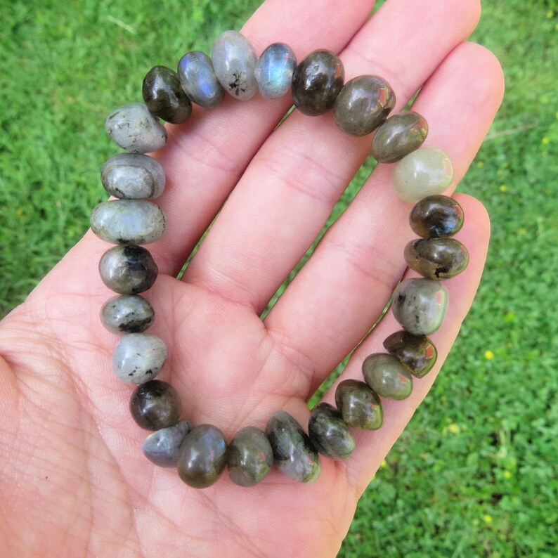Beaded Stone Bracelet Labradorite Jewelry Crystal Healing Bracelet Flashy Labradorite Crystal Bracelet Large Labradorite Bracelet