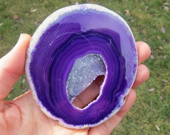 Purple Agate Slice 3.5" - Banded Agate Crystal Slice - Druzy Agate Stone - Purple Crystal