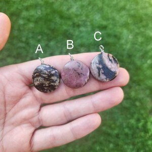 Rhodonite Crystal Necklace - Pink Black Matrix Rhodonite Stone Necklace - Black Cord Necklace - Rhodonite Jewelry - Heart Chakra Love Stone image 6