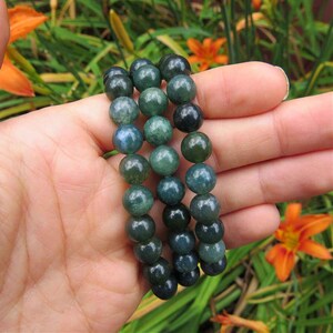 Moss Agate Crystal Bracelet - Teal Stone Bracelet - 8mm Beaded Stone Bracelet - Moss Agate Jewelry - Agate Crystal Stretch Bracelet