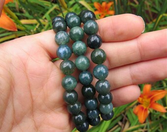 Moss Agate Crystal Bracelet - Teal Stone Bracelet - 8mm Beaded Stone Bracelet - Moss Agate Jewelry - Agate Crystal Stretch Bracelet