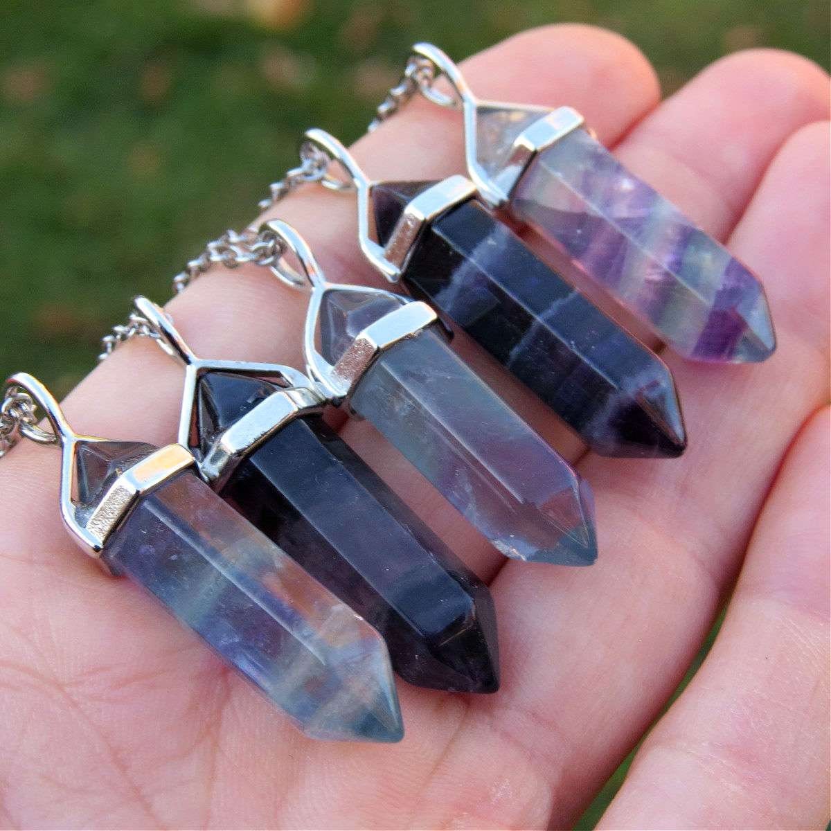 Rainbow Fluorite Necklace - Crystal Point Necklace - Rainbow  display picture 1