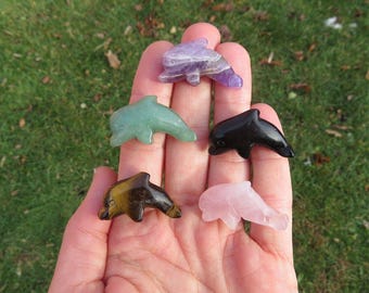 Mini Carved Crystal Dolphin Figurine 1" - Carved Stone Animal - Dolphin Stone Carving - Dolphin Gift - Crystal Animal Totem - Ocean Decor