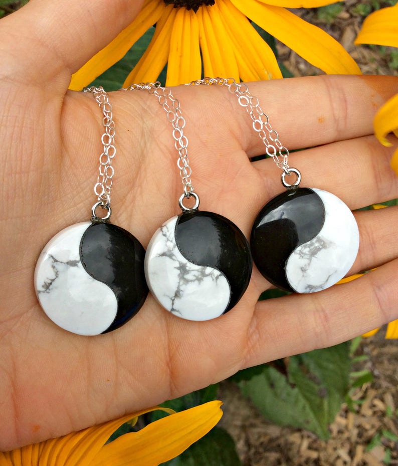 Yin Yang Pendant Spiritual Crystal Necklace Yin Yang Necklace Black White Stone Necklace- Balance Necklace- Zen Yoga Necklace