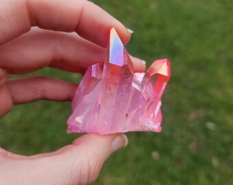 Aglomerado de cristal de cuarzo aura rosa de 4,4 cm - Piedra aura arcoíris - Regalo de San Valentín - Decoración de cristal rosa