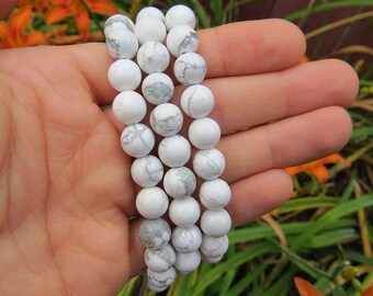 Pulsera de cristal de howlita - Pulsera de piedra blanca - Pulsera de cuentas de 8 mm - Joyería de howlita - Pulsera calmante para la ansiedad - Piedra del chakra de la corona