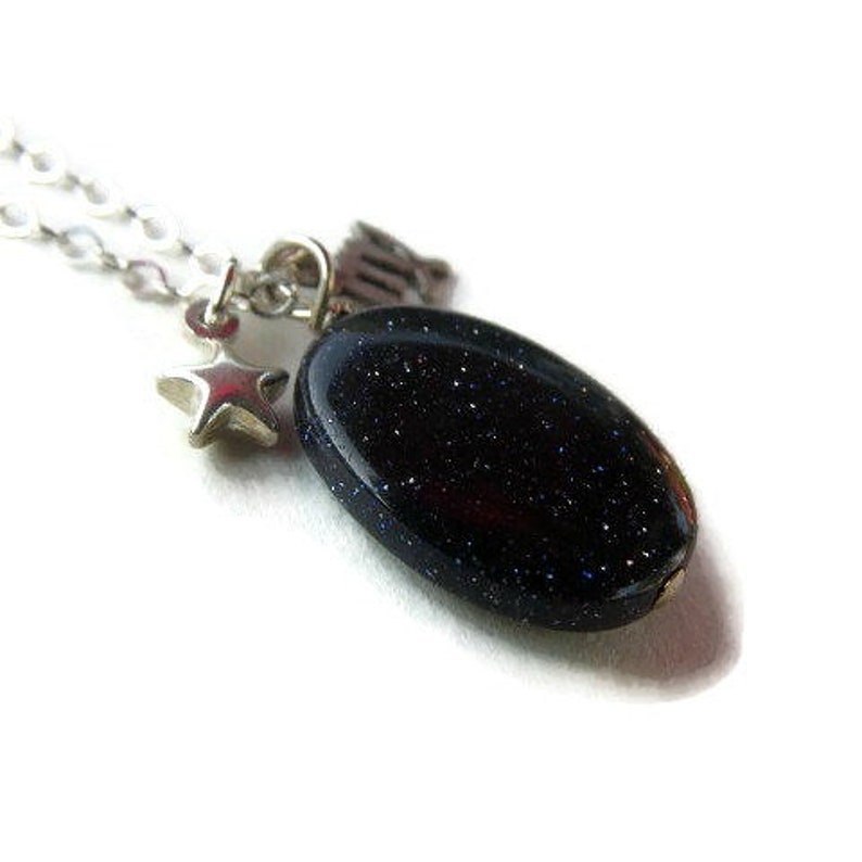 Crystal Zodiac Necklace Sterling Silver Blue Goldstone Etsy