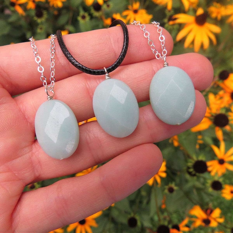 Amazonite Crystal Necklace Sterling Silver - Amazonite Stone Necklace - Blue Crystal Necklace - Amazonite Jewelry - Crystal for Calm image 1